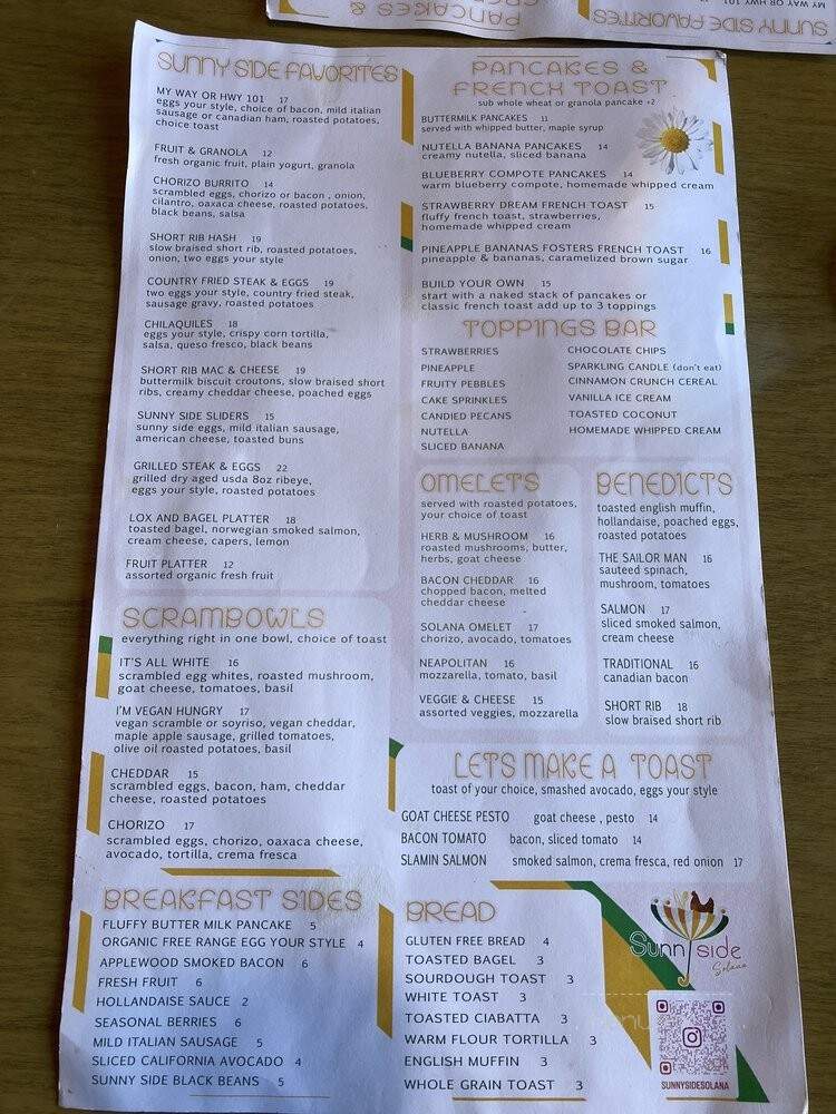 Sunny Side Solana - Solana Beach, CA menu_pic