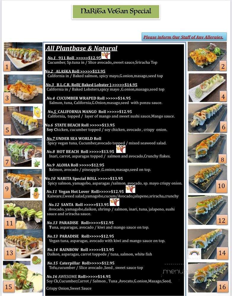 Narita Vegan Sushi - Santa Monica, CA menu_pic