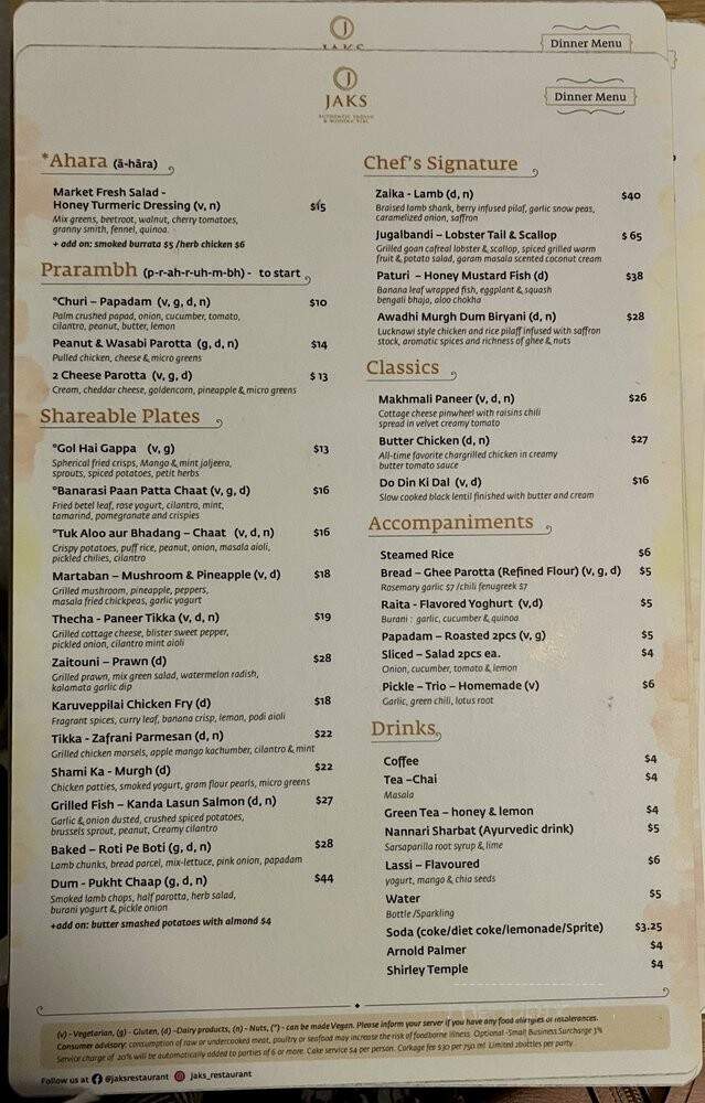 Jaks Authentic Indian & Modern Vibe - Santa Clara, CA menu_pic