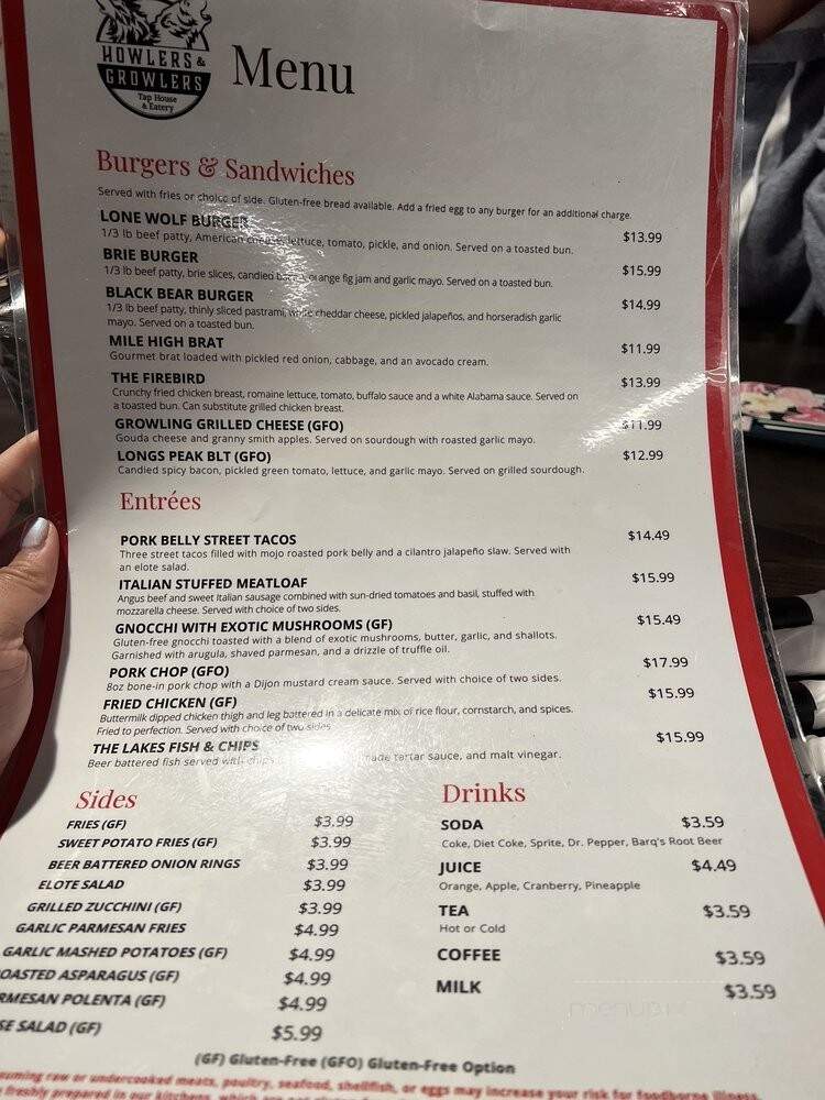 Howlers & Growlers - Windsor, CO menu_pic