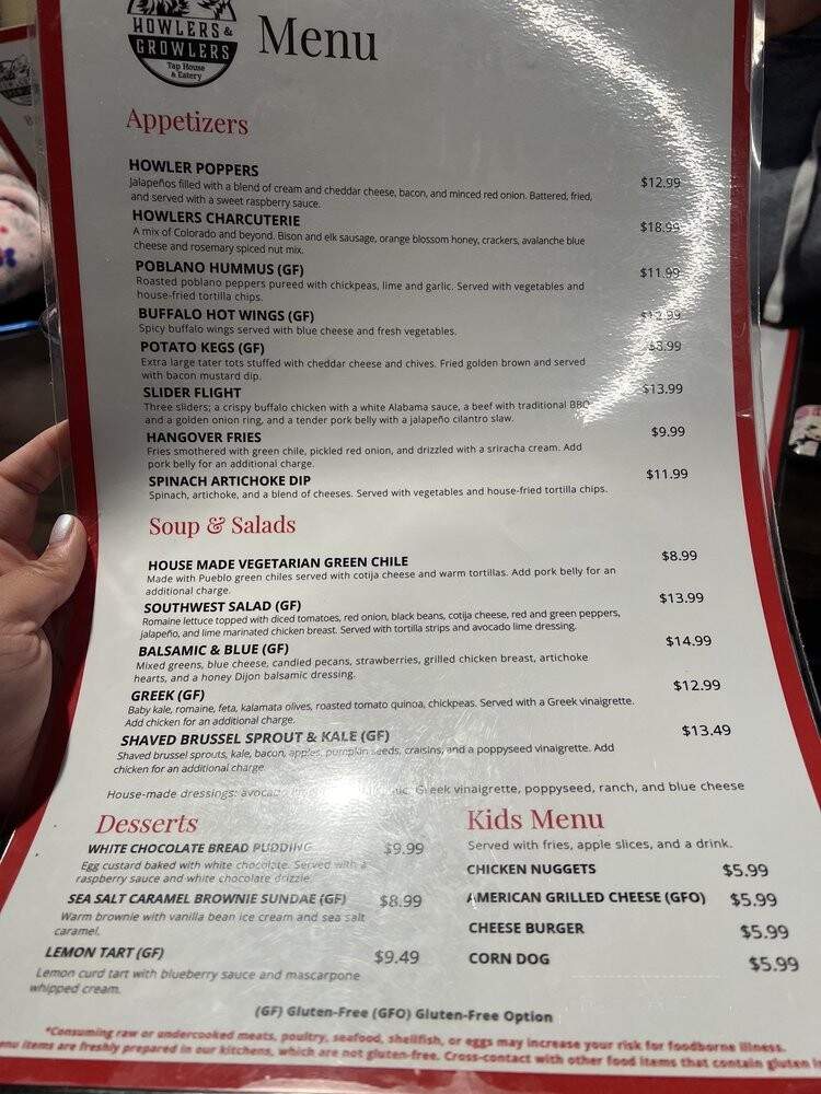 Howlers & Growlers - Windsor, CO menu_pic