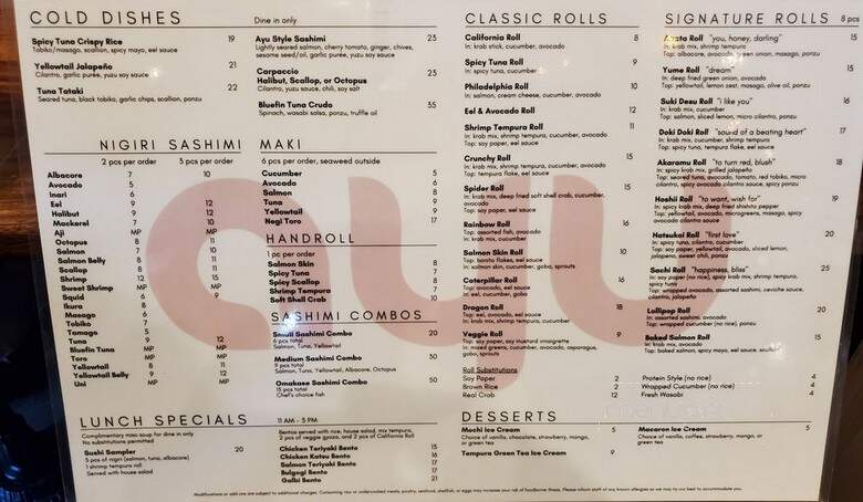 Ayu Sushi & Noodles - San Diego, CA menu_pic