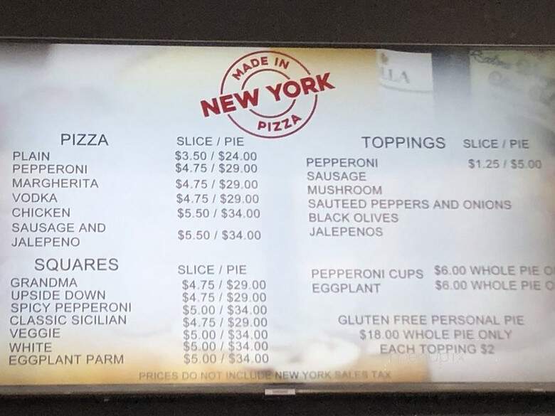 Made In New York Pizza - New York, NY menu_pic