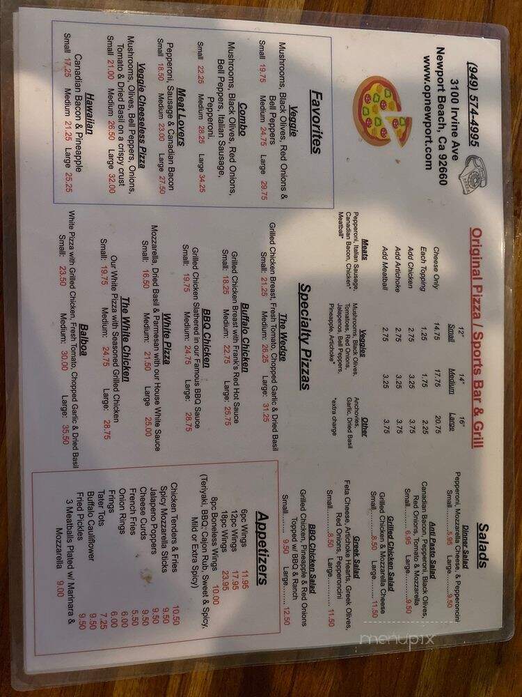 Original Pizza Sports Bar and Grill - Newport Beach, CA menu_pic