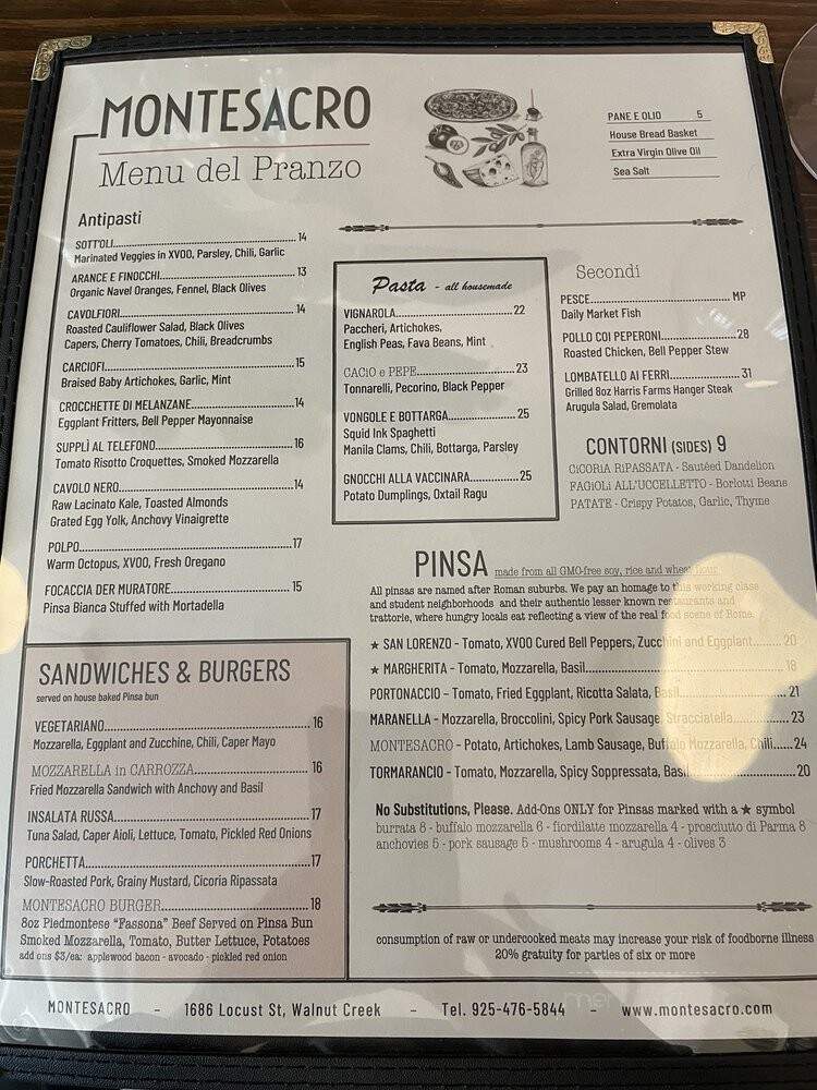 Montesacro - Walnut Creek, CA menu_pic