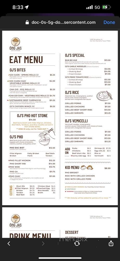 Ong Jas Viet Kitchen - Pearland, TX menu_pic