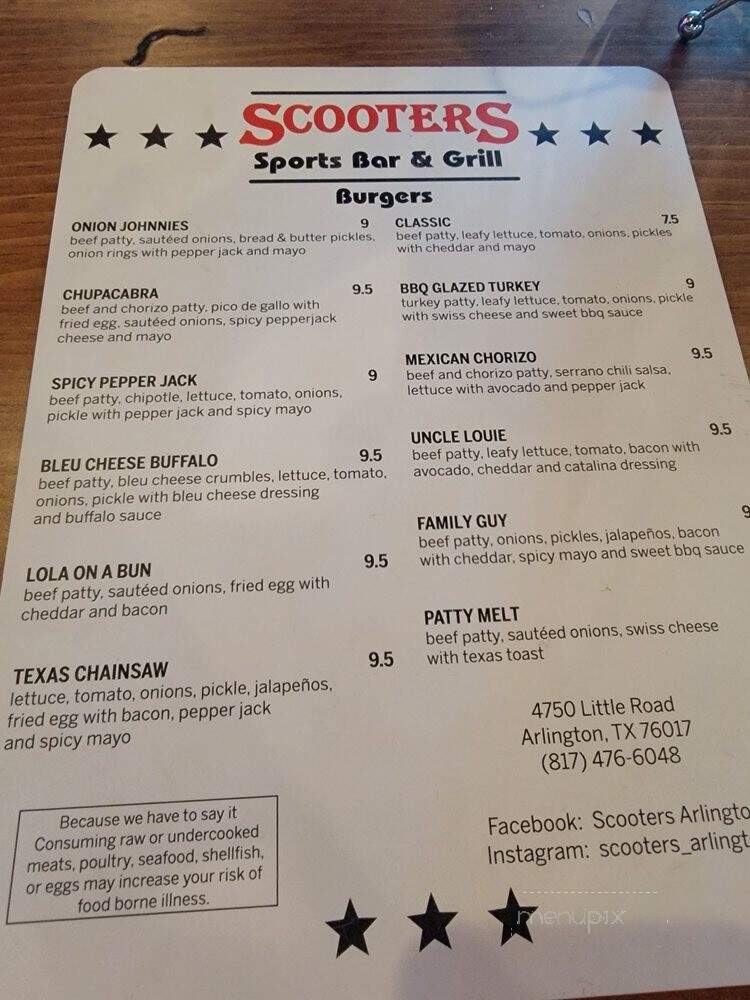 Scooters Sports Bar and Grill - Arlington, TX menu_pic