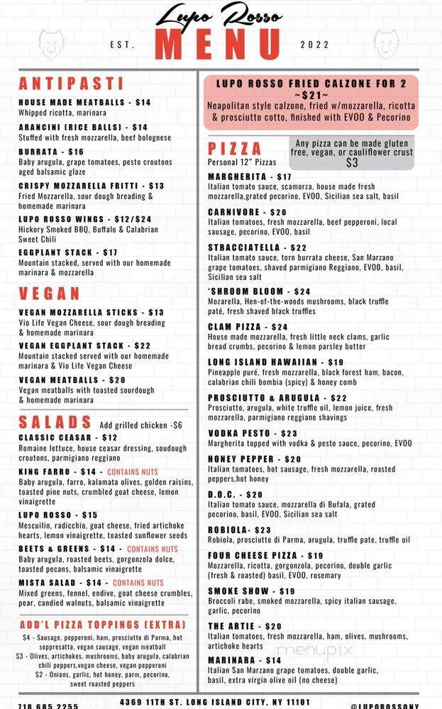 Lupo Rosso - Long Island City, NY menu_pic