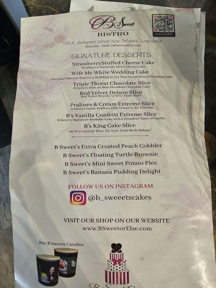 B Sweet Bistro - New Orleans, LA menu_pic