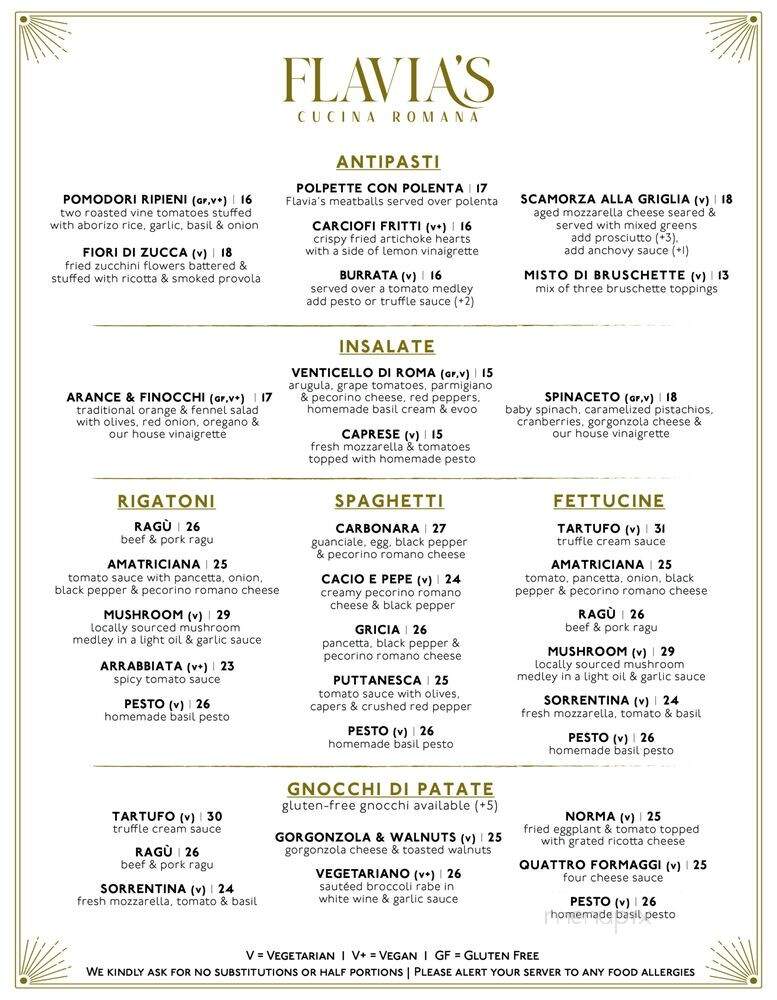 Flavia's Cucina Romana - Asbury Park, NJ menu_pic
