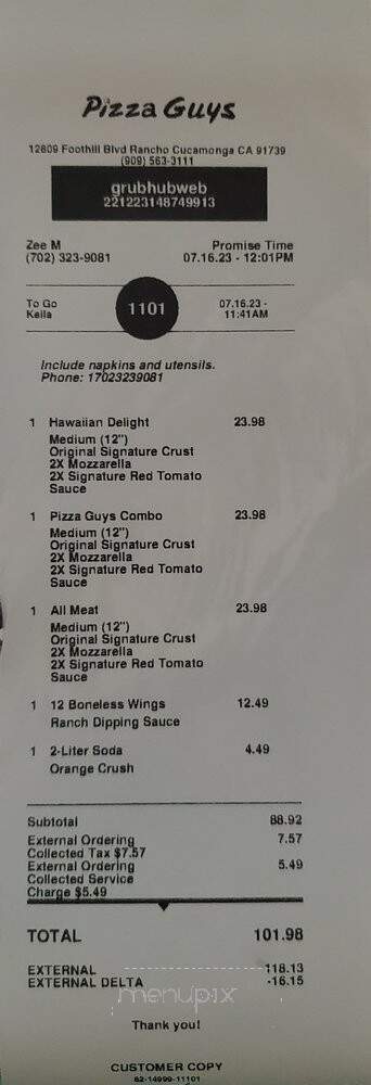 Pizza Guys - Rancho Cucamonga, CA menu_pic