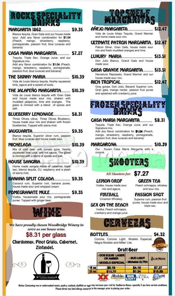 Casa Maria Tequila Bar & Grill - Jacksonville, FL menu_pic
