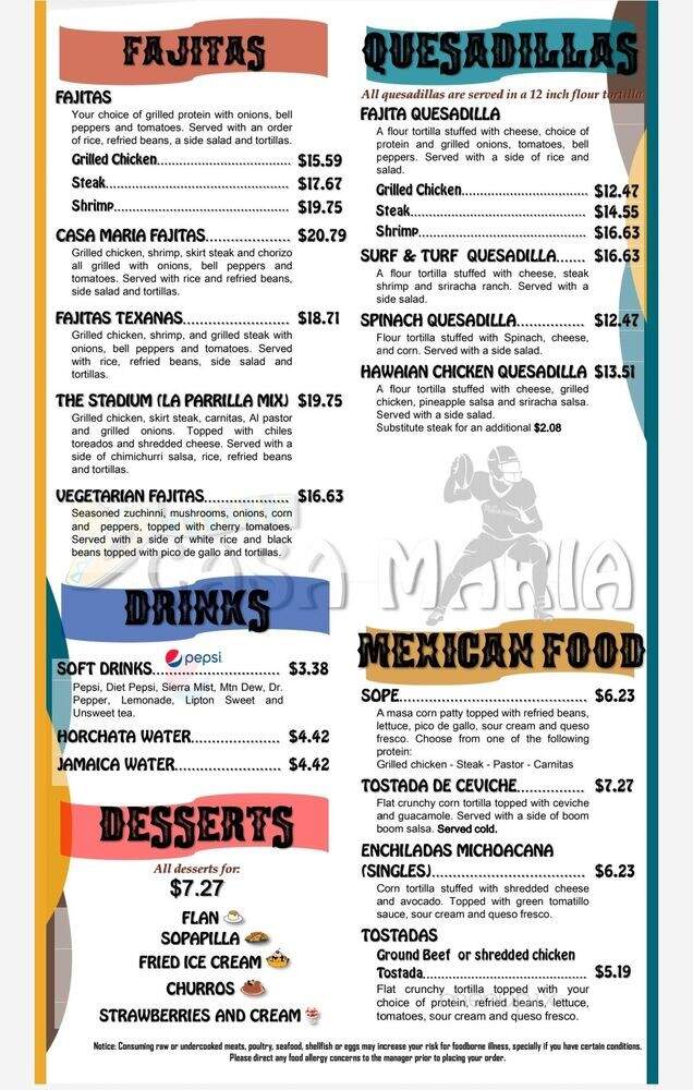 Casa Maria Tequila Bar & Grill - Jacksonville, FL menu_pic