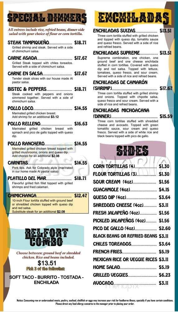 Casa Maria Tequila Bar & Grill - Jacksonville, FL menu_pic