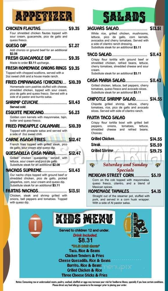 Casa Maria Tequila Bar & Grill - Jacksonville, FL menu_pic