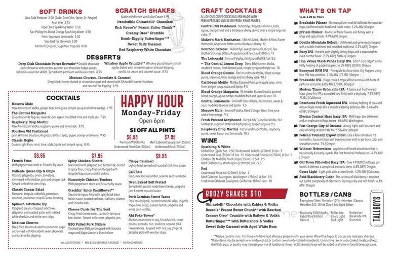 Grand Central Bowl & Arcade - Portland, OR menu_pic
