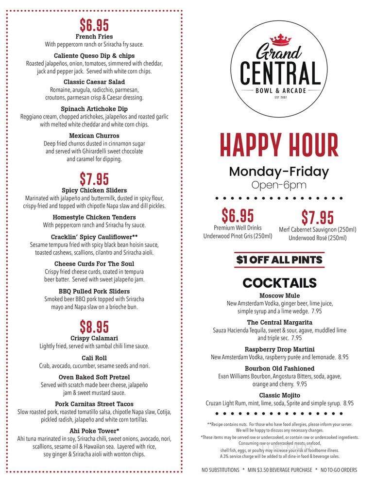 Grand Central Bowl & Arcade - Portland, OR menu_pic