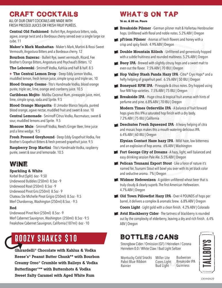 Grand Central Bowl & Arcade - Portland, OR menu_pic