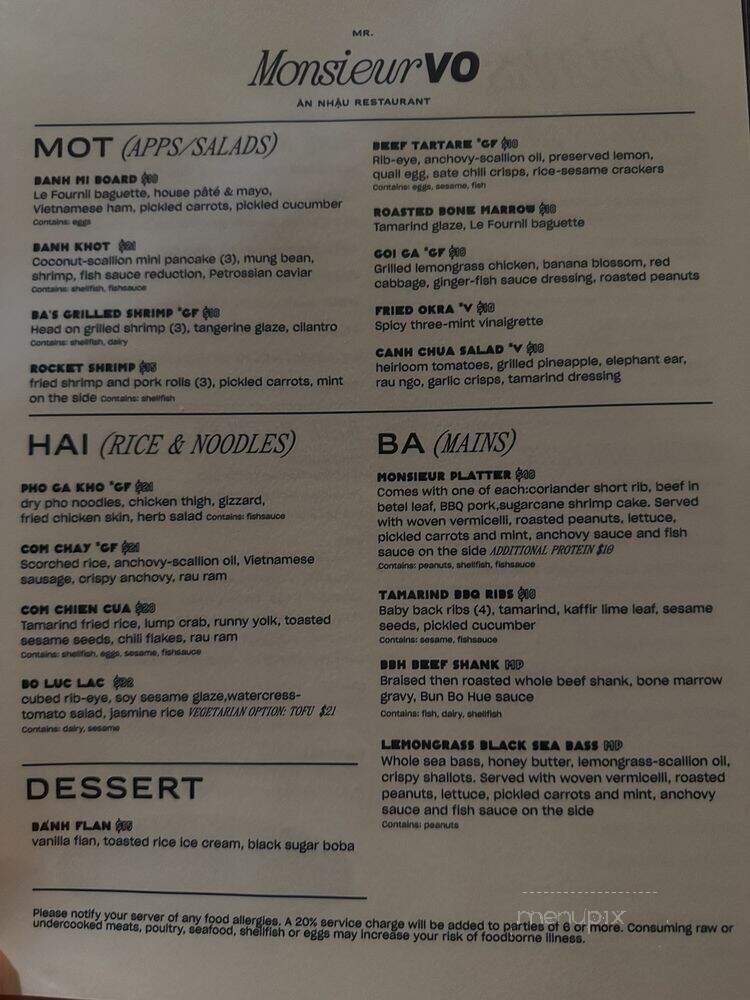 Monsieur Vo - New York, NY menu_pic