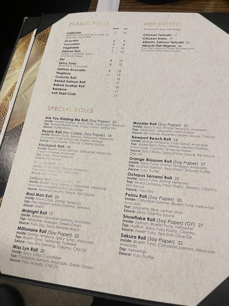 Yuzu Japanese Sushi Bar - Costa Mesa, CA menu_pic