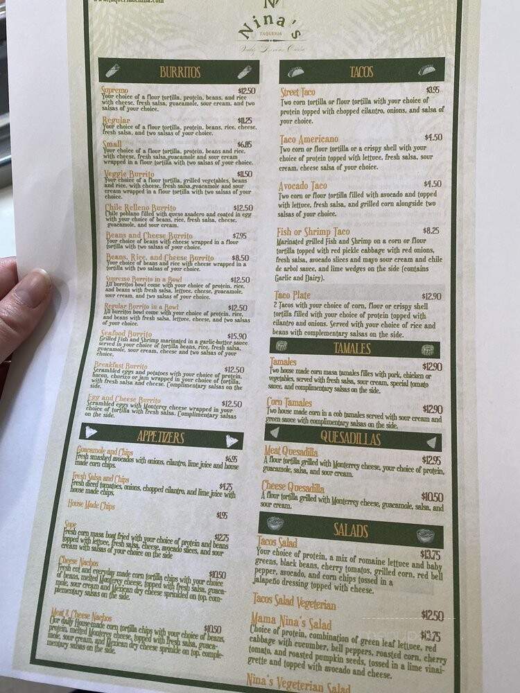 Nina's Taqueria - Los Gatos, CA menu_pic