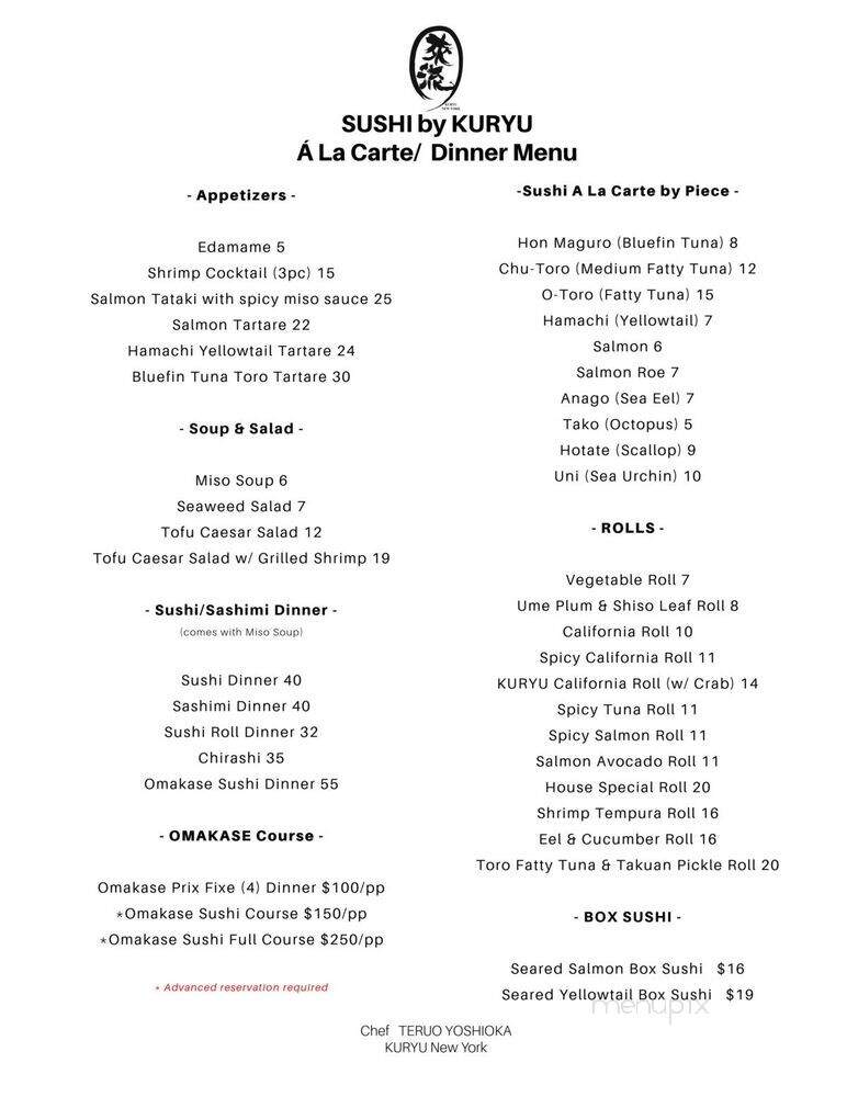 Sushi By Kuryu - Roslyn Heights, NY menu_pic
