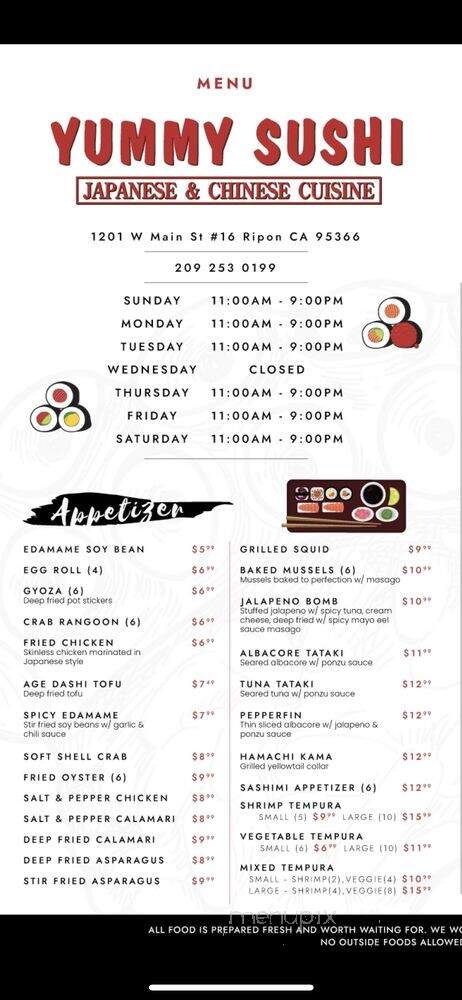 Yummy Sushi - Ripon, CA menu_pic