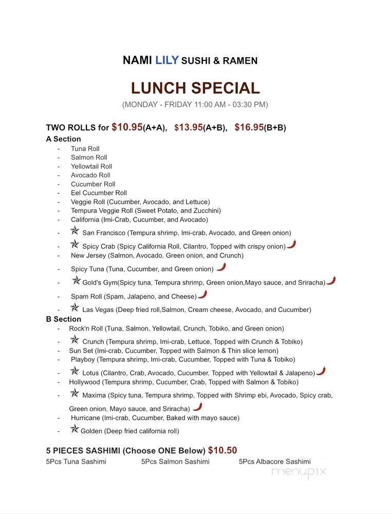 Nami Lily Sushi & Ramen - South Jordan, UT menu_pic
