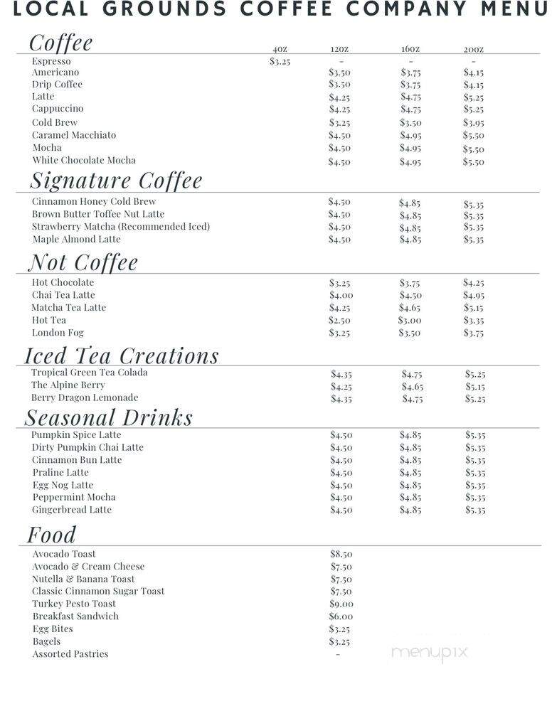 Local Grounds Coffee - Manson, WA menu_pic