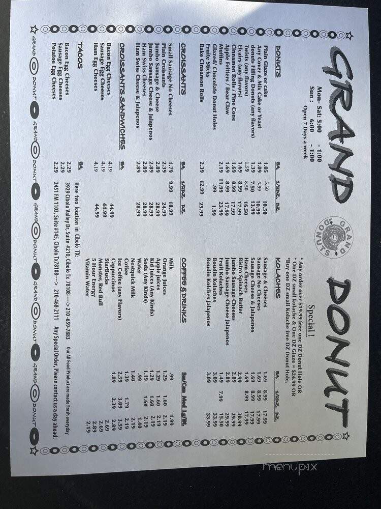 Grand Donuts - Cibolo, TX menu_pic