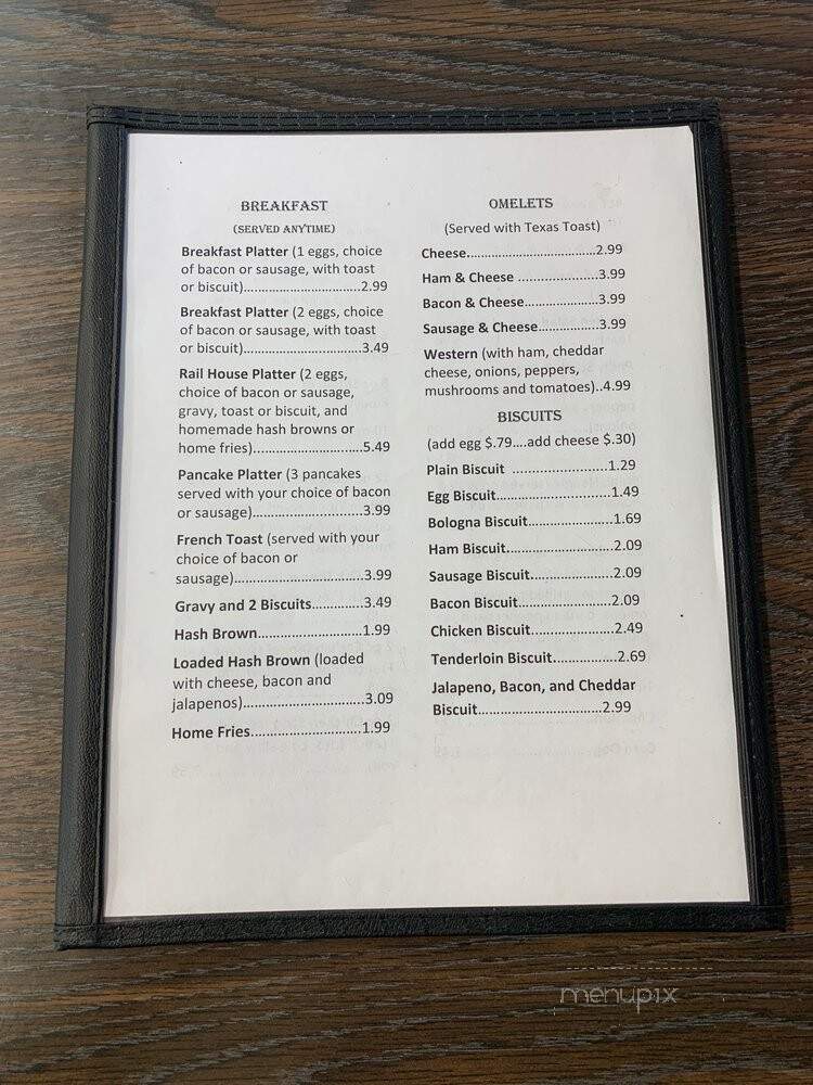 Rail House Grill - Totz, KY menu_pic
