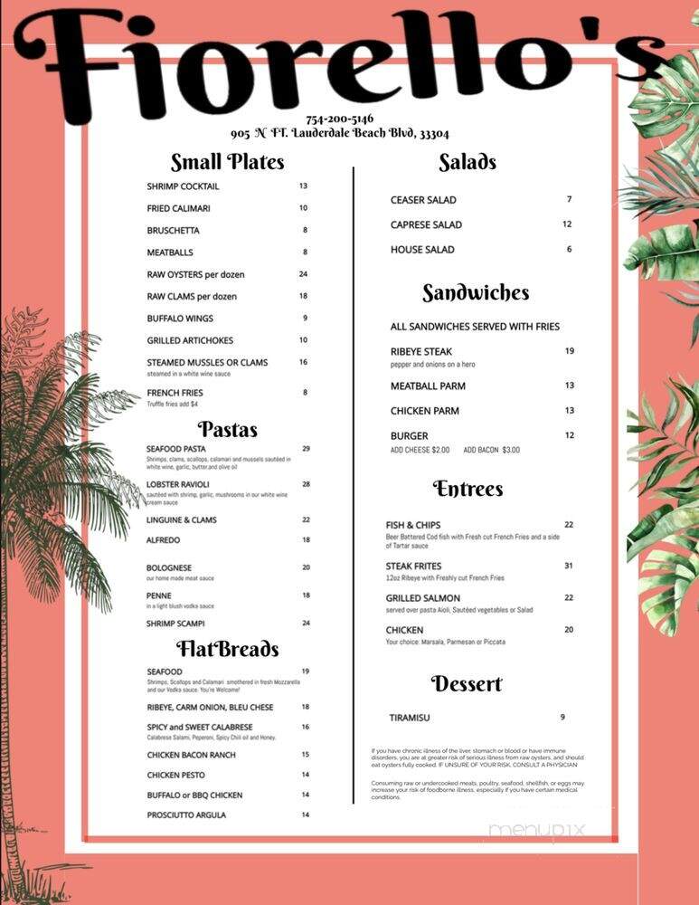 Fiorello's - Fort Lauderdale, FL menu_pic