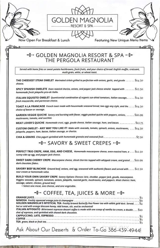 Golden Magnolia Resort - Flagler Beach, FL menu_pic