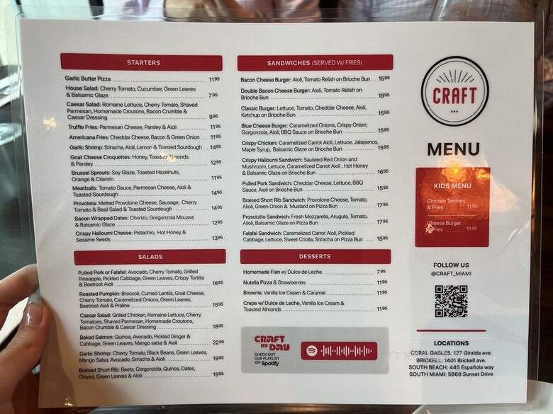Craft Brickell - Miami, FL menu_pic