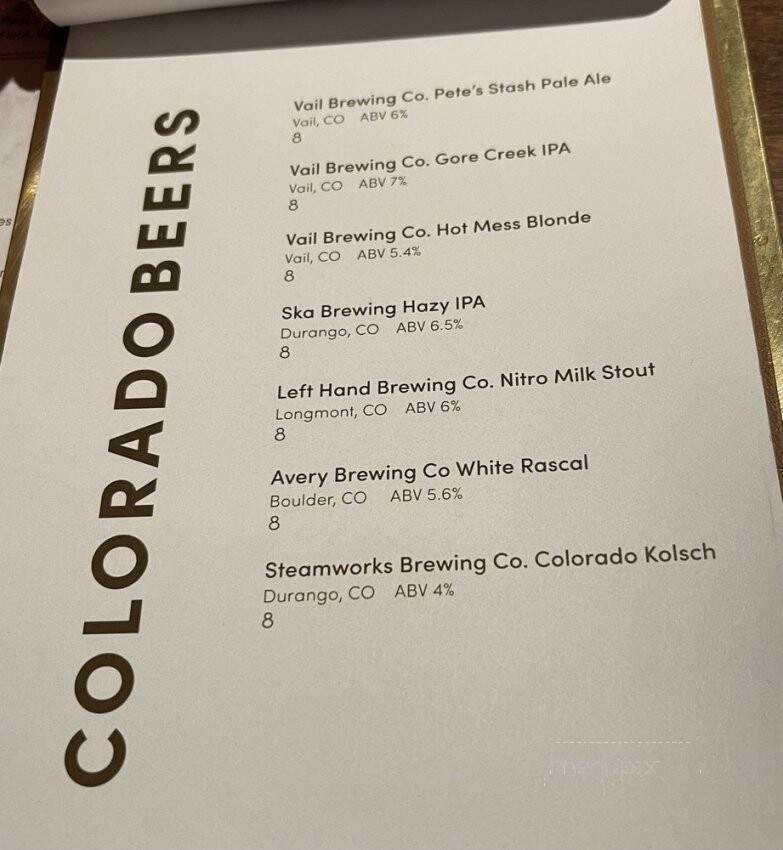 Revel Lounge - Vail, CO menu_pic