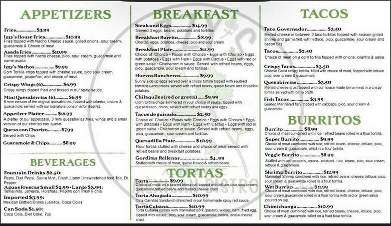 Izzy's Authentic Mexican Bistro - Marysville, CA menu_pic