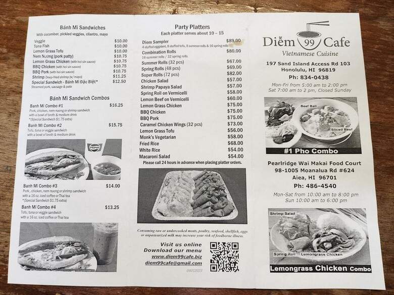 Diem 99 Cafe - Honolulu, HI menu_pic