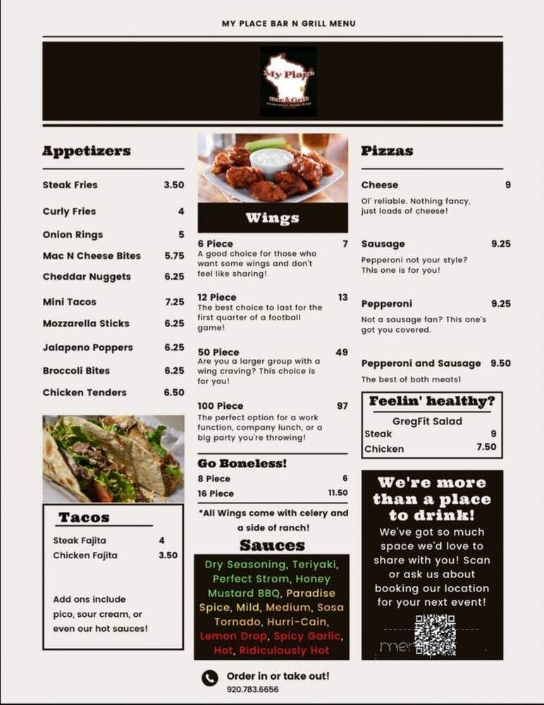 My Place Bar & Grill - Sheboygan, WI menu_pic