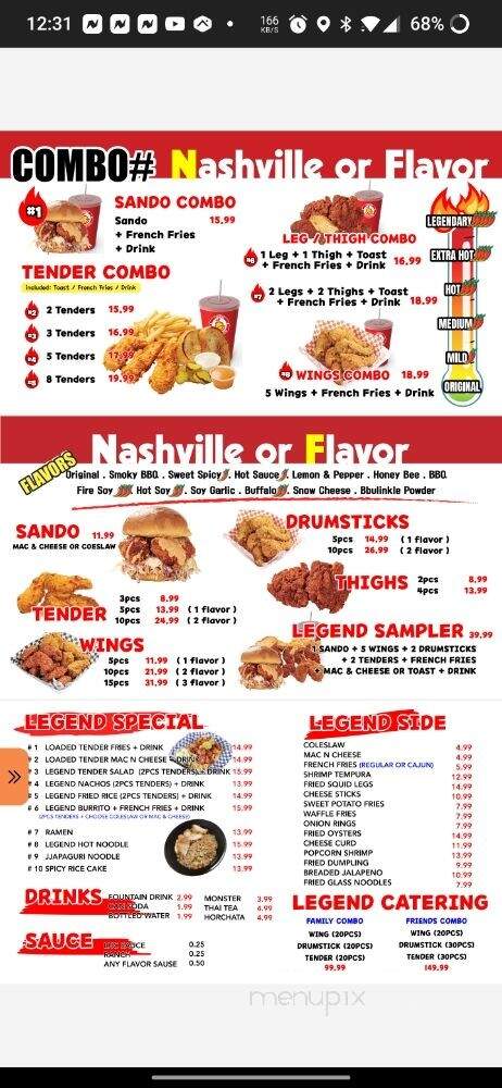 Legend Hot Chicken - Pico Rivera, CA menu_pic