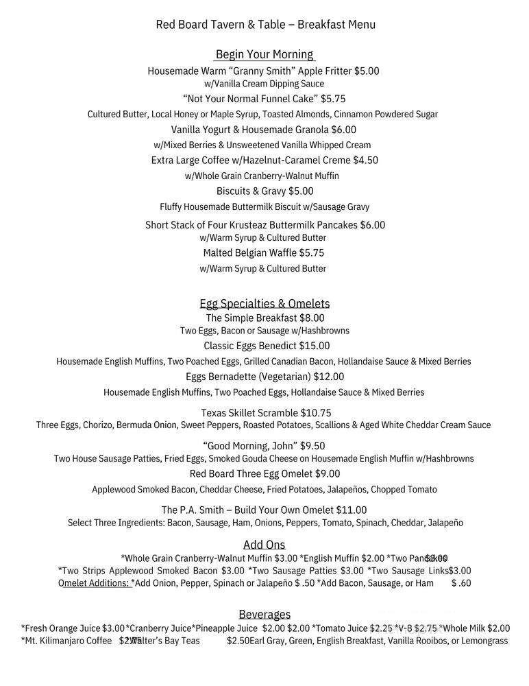 Red Board Tavern and Table - Navasota, TX menu_pic