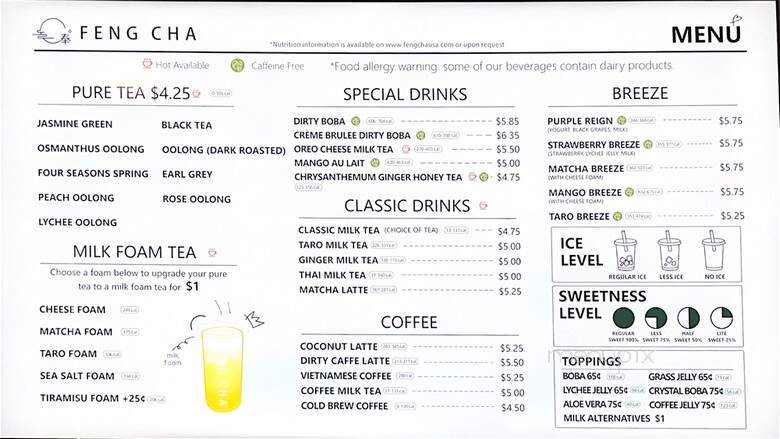 Feng Cha - Rowlett, TX menu_pic