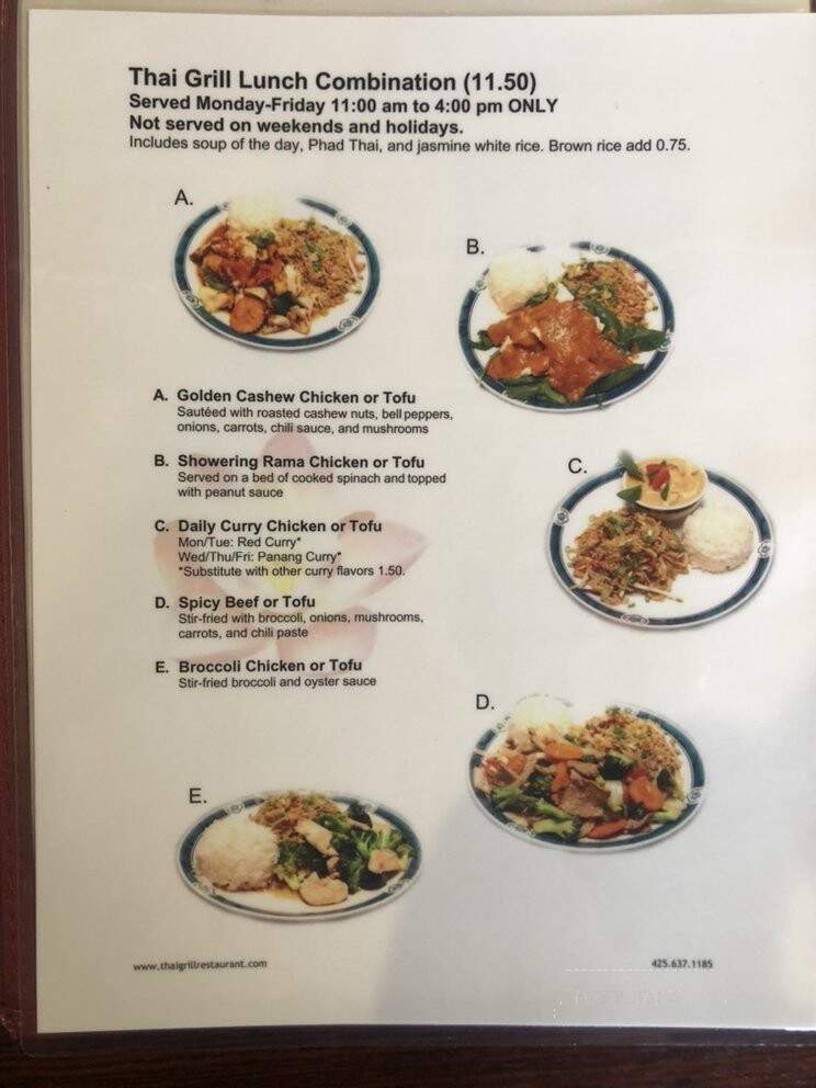 Thai Grill Restaurant - Bellevue, WA menu_pic