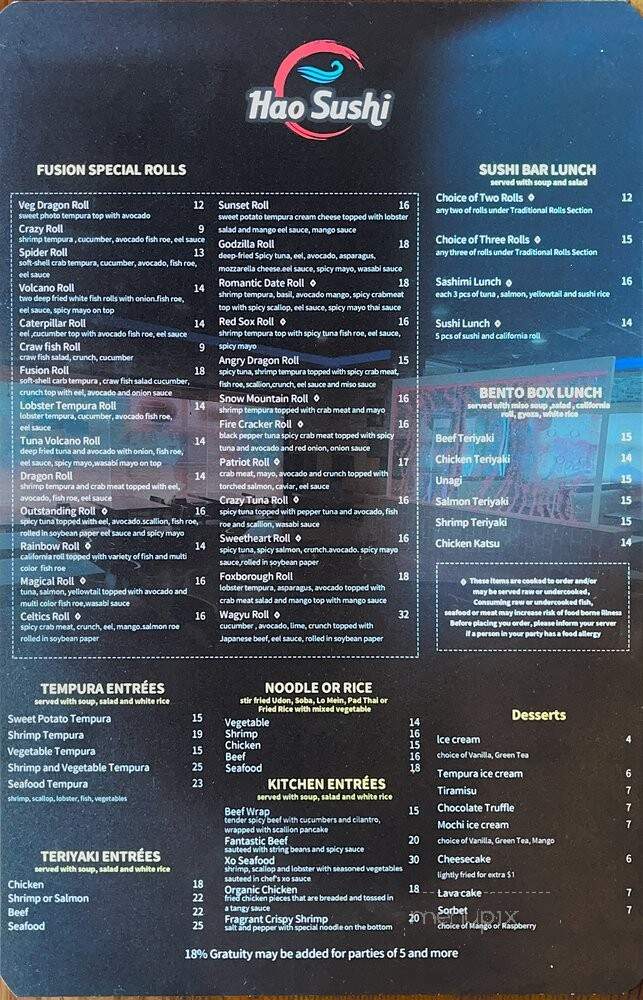 Hao Sushi - Foxborough, MA menu_pic