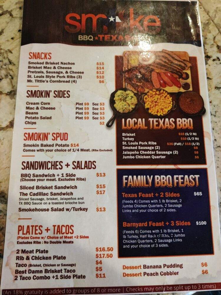 Smoke BBQ + Skybar - San Antonio, TX menu_pic