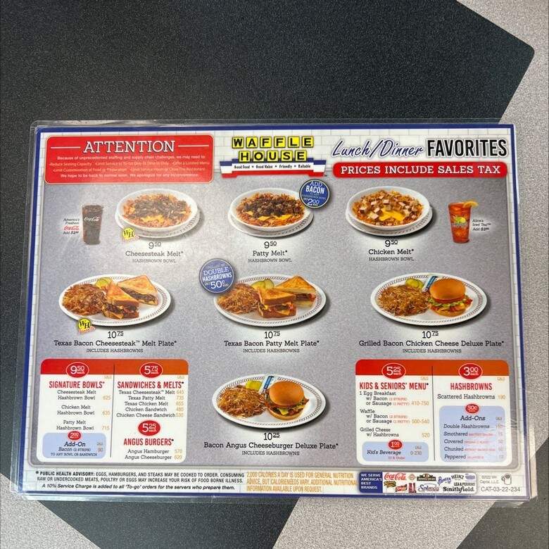 Waffle House - Ft Worth, TX menu_pic