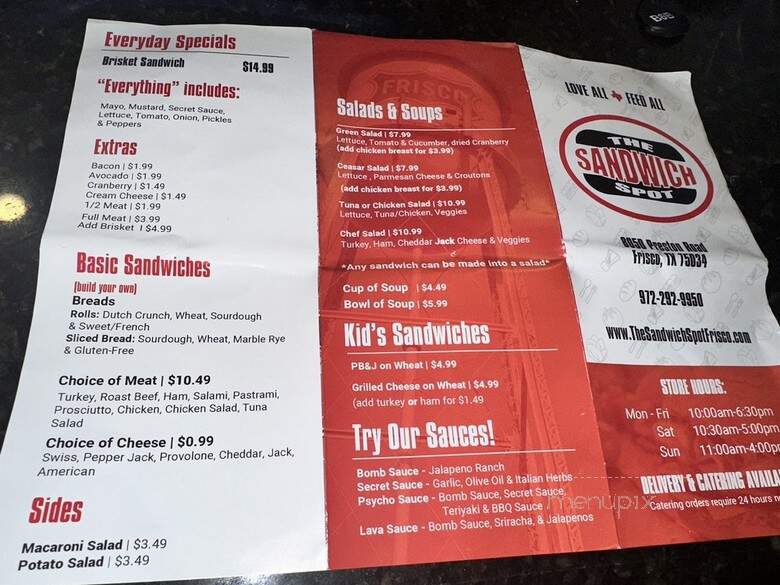 The Sandwich Spot - Frisco, TX menu_pic