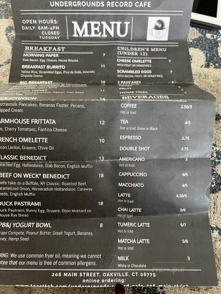 Undergrounds Record Cafe - Oakville, CT menu_pic