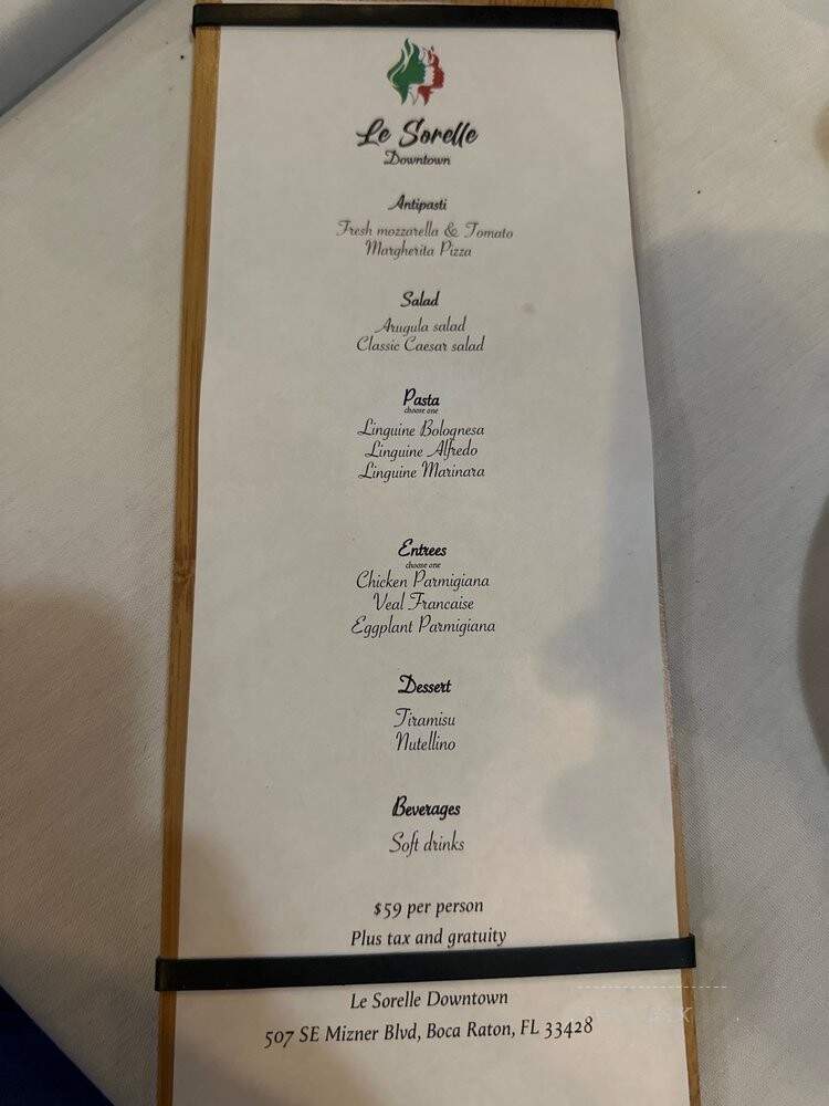 Le Sorelle Restaurant - Boca Raton, FL menu_pic