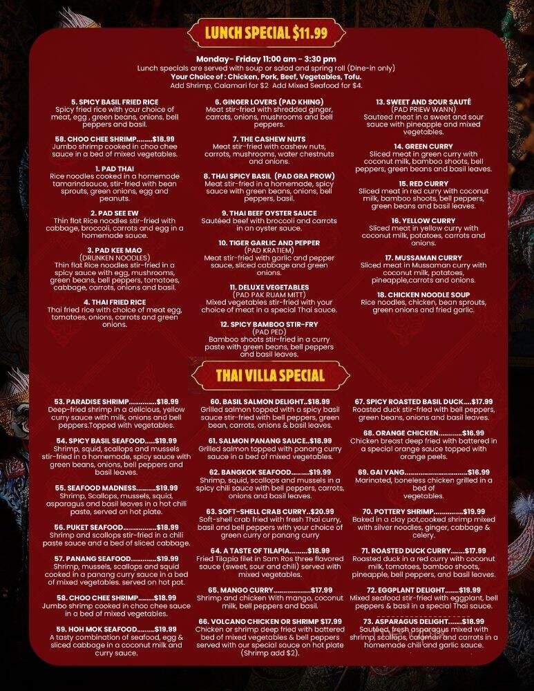 Thai Villa Cuisine - Fishers, IN menu_pic