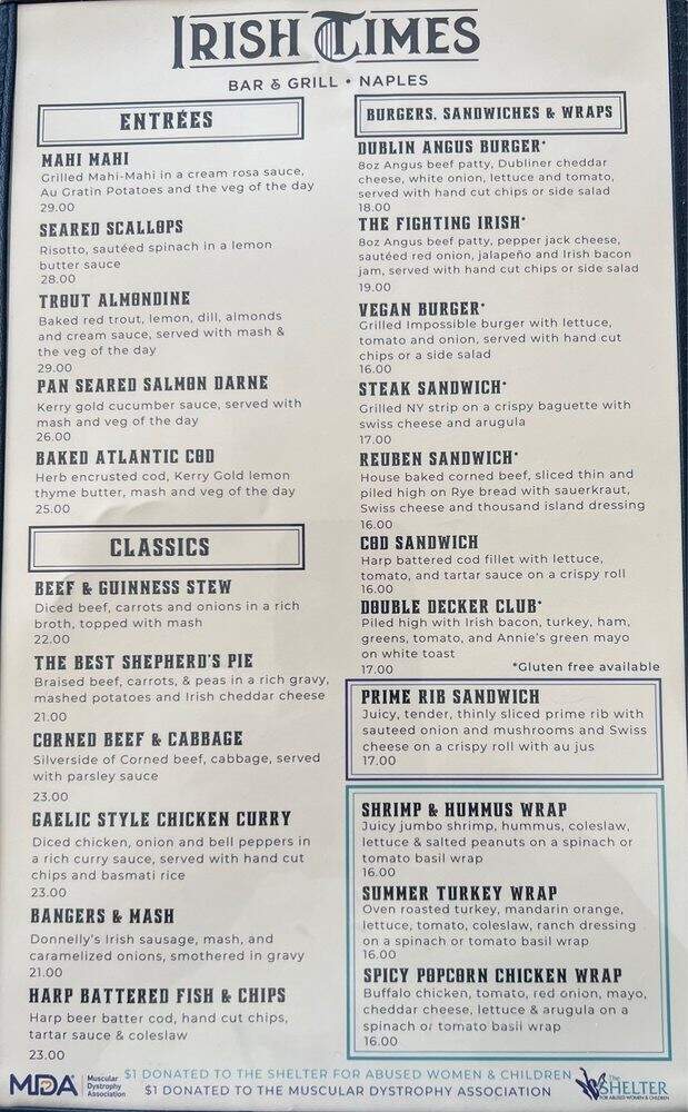 Irish Times Bar & Grill Naples - Naples, FL menu_pic